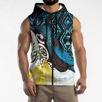 New Zealand Silver Fern Tui Bird Sleeveless Zip Hoodie Maori Kowhai Paua Shell Taniko Motifs - Polynesian Pride