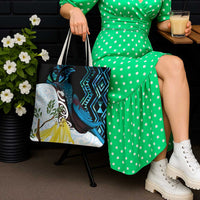 New Zealand Silver Fern Tui Bird Tote Bag Maori Kowhai Paua Shell Taniko Motifs - Polynesian Pride