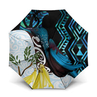 New Zealand Silver Fern Tui Bird Umbrella Maori Kowhai Paua Shell Taniko Motifs - Polynesian Pride