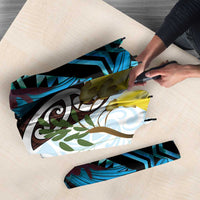 New Zealand Silver Fern Tui Bird Umbrella Maori Kowhai Paua Shell Taniko Motifs - Polynesian Pride