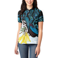 New Zealand Silver Fern Tui Bird Women Polo Shirt Maori Kowhai Paua Shell Taniko Motifs