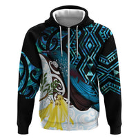 New Zealand Silver Fern Tui Bird Zip Hoodie Maori Kowhai Paua Shell Taniko Motifs