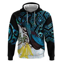 New Zealand Silver Fern Tui Bird Zip Hoodie Maori Kowhai Paua Shell Taniko Motifs