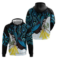 New Zealand Silver Fern Tui Bird Zip Hoodie Maori Kowhai Paua Shell Taniko Motifs