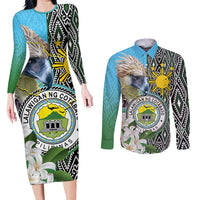Cotabato Philippines Province Couples Matching Long Sleeve Bodycon Dress and Long Sleeve Button Shirt Filipino Eagle Sampaguita Tinalak Pattern
