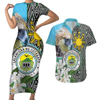 Cotabato Philippines Province Couples Matching Short Sleeve Bodycon Dress and Hawaiian Shirt Filipino Eagle Sampaguita Tinalak Pattern