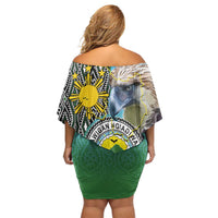 Cotabato Philippines Province Family Matching Off Shoulder Short Dress and Hawaiian Shirt Filipino Eagle Sampaguita Tinalak Pattern