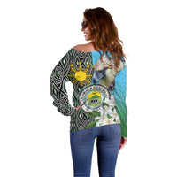 Cotabato Philippines Province Off Shoulder Sweater Filipino Eagle Sampaguita Tinalak Pattern