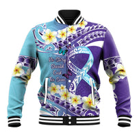 No Story Should End Too Soon Suicide Awareness Baseball Jacket Purple And Teal Polynesian Ribbon