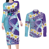 No Story Should End Too Soon Suicide Awareness Couples Matching Long Sleeve Bodycon Dress and Long Sleeve Button Shirt Purple And Teal Polynesian Ribbon