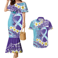 No Story Should End Too Soon Suicide Awareness Couples Matching Mermaid Dress and Hawaiian Shirt Purple And Teal Polynesian Ribbon LT14 Purple - Polynesian Pride