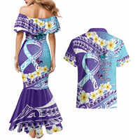 No Story Should End Too Soon Suicide Awareness Couples Matching Mermaid Dress and Hawaiian Shirt Purple And Teal Polynesian Ribbon LT14 - Polynesian Pride