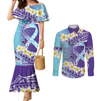 No Story Should End Too Soon Suicide Awareness Couples Matching Mermaid Dress and Long Sleeve Button Shirt Purple And Teal Polynesian Ribbon LT14 Purple - Polynesian Pride