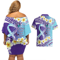 No Story Should End Too Soon Suicide Awareness Couples Matching Off Shoulder Short Dress and Hawaiian Shirt Purple And Teal Polynesian Ribbon LT14 - Polynesian Pride