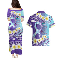 No Story Should End Too Soon Suicide Awareness Couples Matching Puletasi and Hawaiian Shirt Purple And Teal Polynesian Ribbon