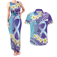 No Story Should End Too Soon Suicide Awareness Couples Matching Tank Maxi Dress and Hawaiian Shirt Purple And Teal Polynesian Ribbon