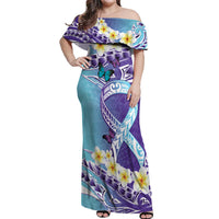 No Story Should End Too Soon Suicide Awareness Off Shoulder Maxi Dress Purple And Teal Polynesian Ribbon