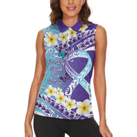 No Story Should End Too Soon Suicide Awareness Women Sleeveless Polo Shirt Purple And Teal Polynesian Ribbon