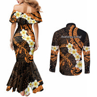 Liver Cancer Awareness Month Couples Matching Mermaid Dress and Long Sleeve Button Shirt Awareness Is Key Orange Polynesian Ribbon LT14 - Polynesian Pride