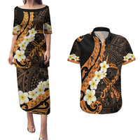 Liver Cancer Awareness Month Couples Matching Puletasi and Hawaiian Shirt Awareness Is Key Orange Polynesian Ribbon LT14 Orange - Polynesian Pride