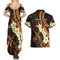 Liver Cancer Awareness Month Couples Matching Summer Maxi Dress and Hawaiian Shirt Awareness Is Key Orange Polynesian Ribbon LT14 - Polynesian Pride