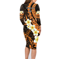 Liver Cancer Awareness Month Family Matching Long Sleeve Bodycon Dress and Hawaiian Shirt Awareness Is Key Orange Polynesian Ribbon