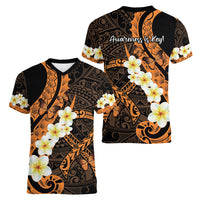 Liver Cancer Awareness Month Women V-Neck T-Shirt Awareness Is Key Orange Polynesian Ribbon