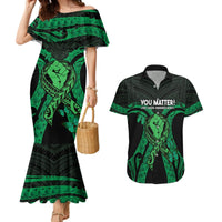 ADHD Awareness Month You Matter Couples Matching Mermaid Dress and Hawaiian Shirt Green Polynesian Ribbon LT14 Green - Polynesian Pride