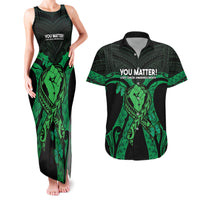 ADHD Awareness Month You Matter Couples Matching Tank Maxi Dress and Hawaiian Shirt Green Polynesian Ribbon