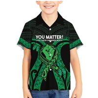 ADHD Awareness Month You Matter Family Matching Mermaid Dress and Hawaiian Shirt Green Polynesian Ribbon