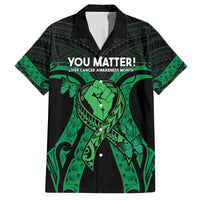 ADHD Awareness Month You Matter Family Matching Off The Shoulder Long Sleeve Dress and Hawaiian Shirt Green Polynesian Ribbon