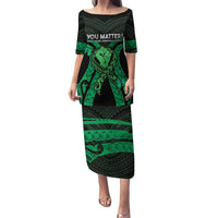 ADHD Awareness Month You Matter Puletasi Green Polynesian Ribbon LT14 Long Dress Green - Polynesian Pride