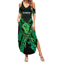 ADHD Awareness Month You Matter Summer Maxi Dress Green Polynesian Ribbon LT14 Women Green - Polynesian Pride
