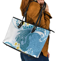 Blue Hawaii Shark Tattoo Leather Tote Bag Frangipani With Polynesian Pastel Version