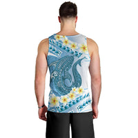 Blue Hawaii Shark Tattoo Men Tank Top Frangipani With Polynesian Pastel Version