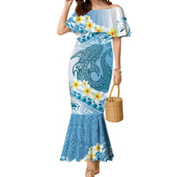 Blue Hawaii Shark Tattoo Mermaid Dress Frangipani With Polynesian Pastel Version LT14 Women Blue - Polynesian Pride