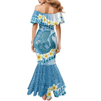 Blue Hawaii Shark Tattoo Mermaid Dress Frangipani With Polynesian Pastel Version LT14 - Polynesian Pride