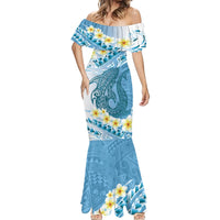 Blue Hawaii Shark Tattoo Mermaid Dress Frangipani With Polynesian Pastel Version LT14 - Polynesian Pride