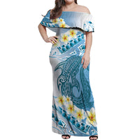 Blue Hawaii Shark Tattoo Off Shoulder Maxi Dress Frangipani With Polynesian Pastel Version