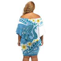Blue Hawaii Shark Tattoo Off Shoulder Short Dress Frangipani With Polynesian Pastel Version LT14 - Polynesian Pride