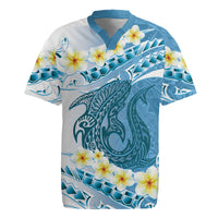 Blue Hawaii Shark Tattoo Rugby Jersey Frangipani With Polynesian Pastel Version