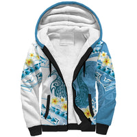 Blue Hawaii Shark Tattoo Sherpa Hoodie Frangipani With Polynesian Pastel Version LT14 Unisex Blue - Polynesian Pride