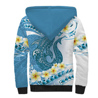 Blue Hawaii Shark Tattoo Sherpa Hoodie Frangipani With Polynesian Pastel Version LT14 - Polynesian Pride