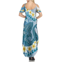 Blue Hawaii Shark Tattoo Summer Maxi Dress Frangipani With Polynesian Pastel Version LT14 - Polynesian Pride