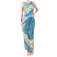 Blue Hawaii Shark Tattoo Tank Maxi Dress Frangipani With Polynesian Pastel Version LT14 Women Blue - Polynesian Pride
