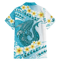 Turquoise Hawaii Shark Tattoo Family Matching Off Shoulder Maxi Dress and Hawaiian Shirt Frangipani With Polynesian Pastel Version