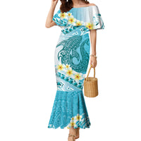 Turquoise Hawaii Shark Tattoo Mermaid Dress Frangipani With Polynesian Pastel Version LT14 Women Turquoise - Polynesian Pride