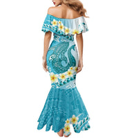 Turquoise Hawaii Shark Tattoo Mermaid Dress Frangipani With Polynesian Pastel Version LT14 - Polynesian Pride