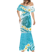 Turquoise Hawaii Shark Tattoo Mermaid Dress Frangipani With Polynesian Pastel Version LT14 - Polynesian Pride