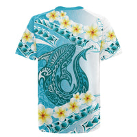 Turquoise Hawaii Shark Tattoo Rugby Jersey Frangipani With Polynesian Pastel Version LT14 - Polynesian Pride